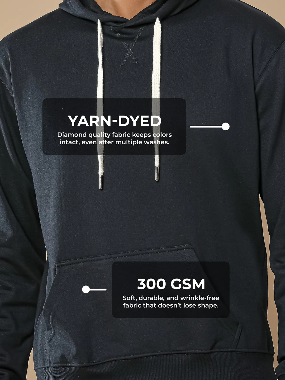 Women's Black Hoodie Sweatshirt made of 300 GSM strong, wrinkle-resistant fabric that doesn't lose color or shape.