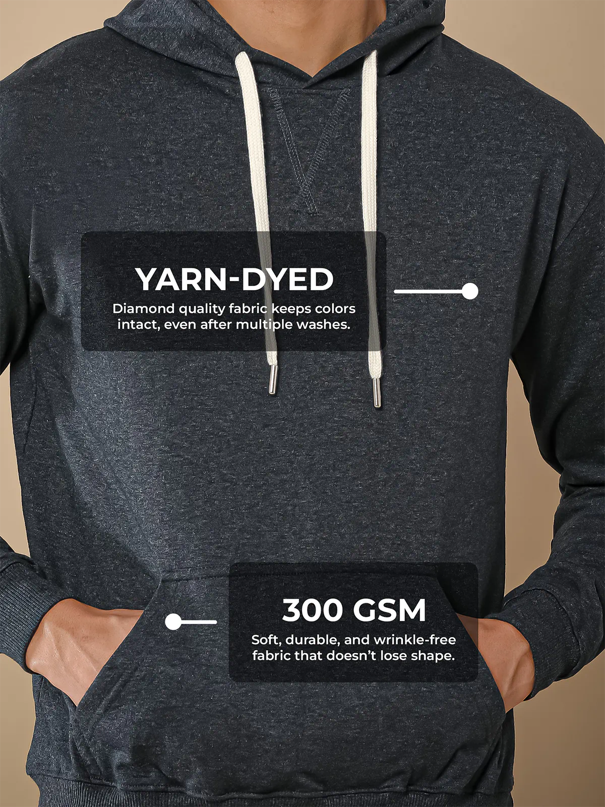 Women's Dark Grey Hoodie Sweatshirt made of 300 GSM strong, wrinkle-resistant fabric that doesn't lose color or shape.