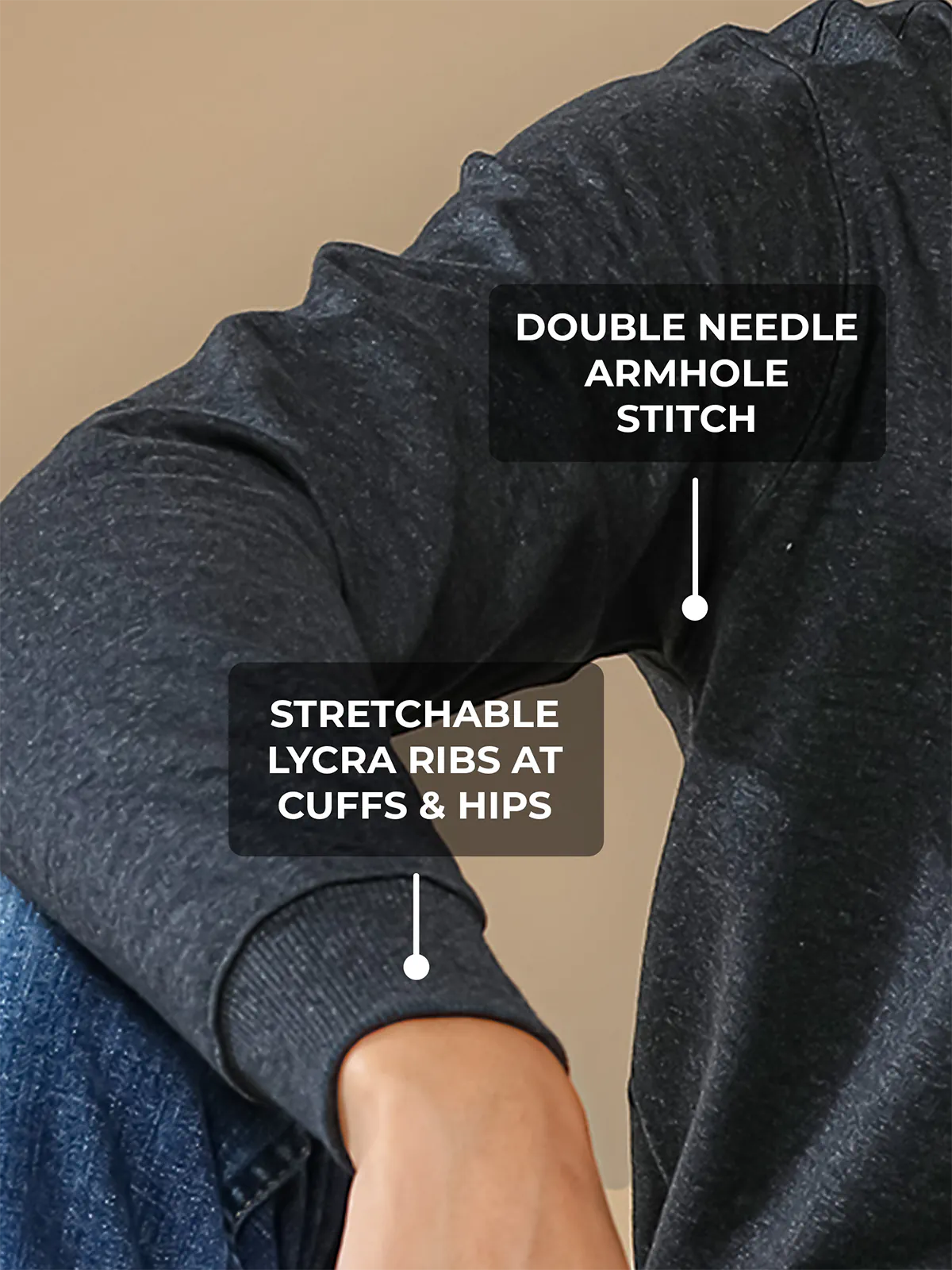 Women's Dark Grey Hoodie with Double Needle Armhole Stitch, and Stretchable Lycra Ribs for a premium look.
