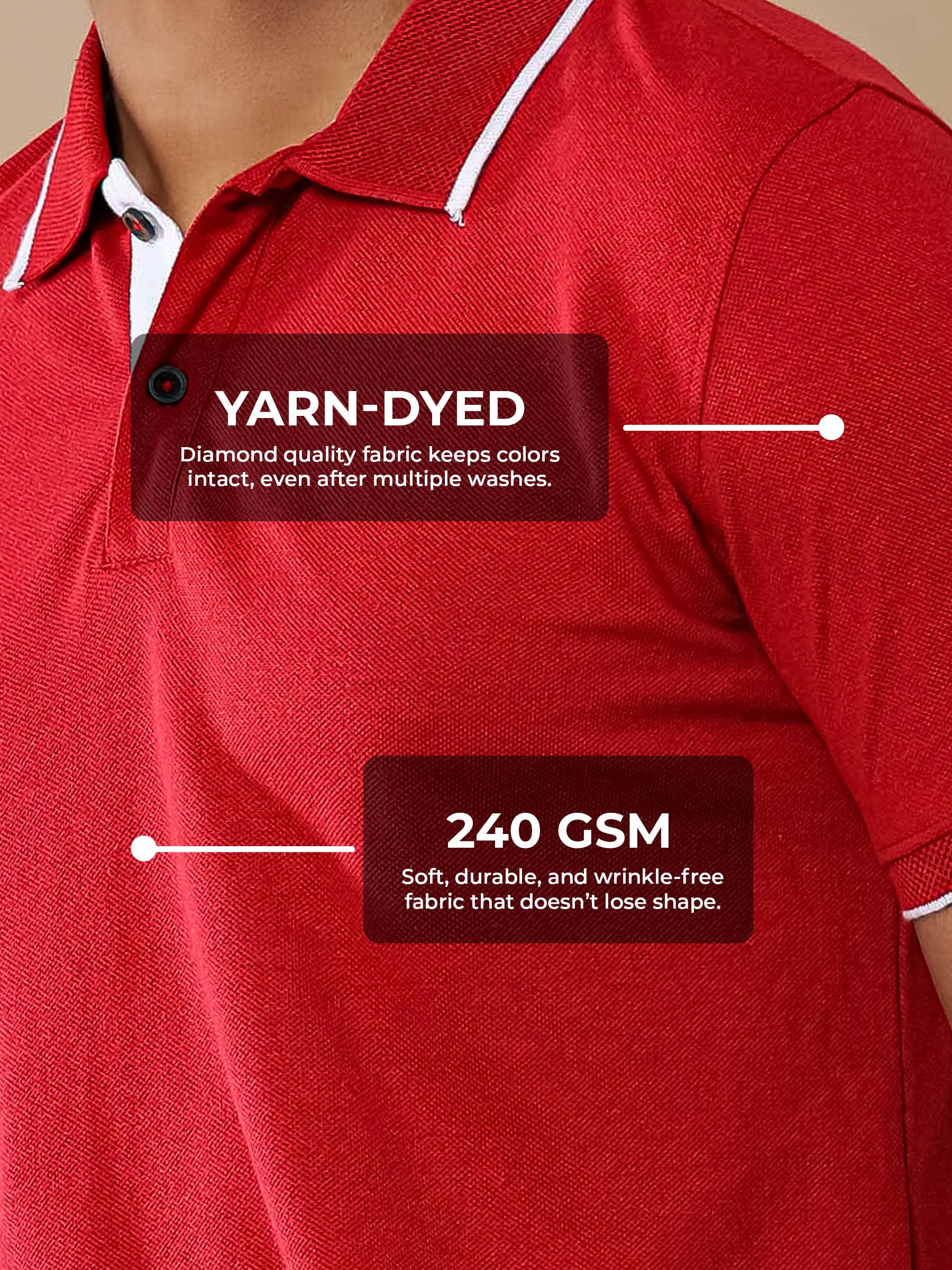 Women's Red Polo T-shirt made of 240 GSM strong, wrinkle-resistant fabric that doesn't lose color or shape.