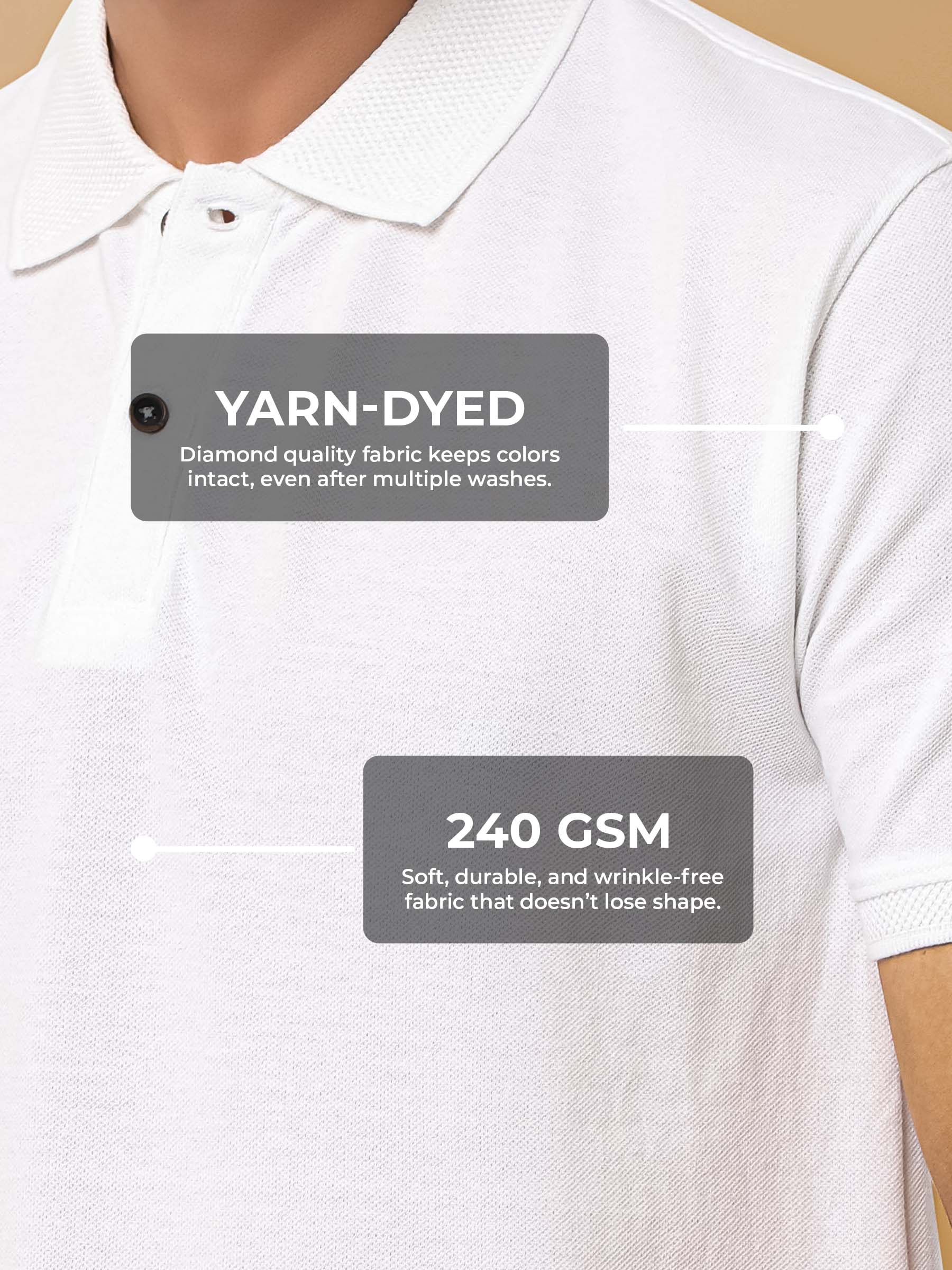 Women's White Polo T-shirt made of 240 GSM strong, wrinkle-resistant fabric that doesn't lose color or shape.